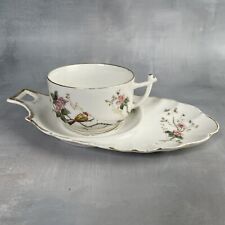 Ancienne tasse à déjeuner porcelaine à décor d'oiseaux et fleurs à identifier