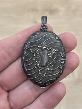 Superbe Miroir Pendentif Bijoux Argent Massif 1900´s Rocaille Objet Poche Rare 