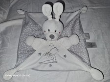 Doudou Lapin blanc Et gris broderie lapin Kiabi/Nicotoy Simba toys Tbé 