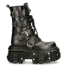 New Rock Bottes TANK373-S1 Cuir Noir Unisexe Combat Plateforme Motard Goth Shoes