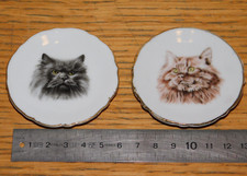 LOT vintage 2 mini assiette en PORCELAINE CHAT cat plate 65mm KATZE TELLER