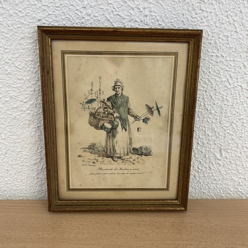 Tableau encadré gravure femme - encadré,