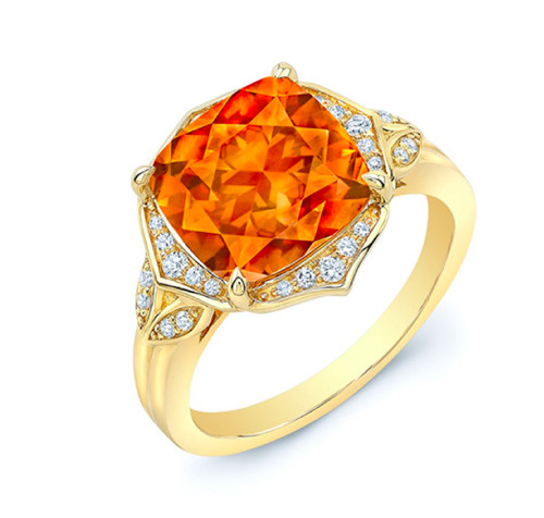 Coussin citrine bague diamant - bague,