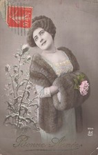 CP BONNE ANNEE FEMME ELEGANTE