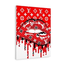 Red White Drip Lips Canvas