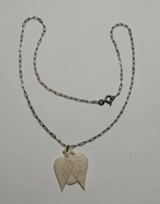 BIJOUX ANCIEN COLLIER CHAINE ARGENT MASSIF PENDENTIF FEUILLES CELLULOÏD #LS# K9