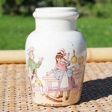 Ancien pot à moutarde faïence de Lunéville modèle La Mère Michel / Félix Potin