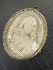Reliquaire Cadre Médaillon Jésus Christ Ancien Scupture Pierre