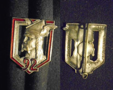 INSIGNE MILITAIRE – 92° RÉGIMENT D'INFANTERIE - DRAGO BERANGER - H 112