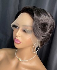 Perruque Naturelle Cheveux Humain Noir Dentelle 13x4x1 Lace Frontal 6 POUCES Wig