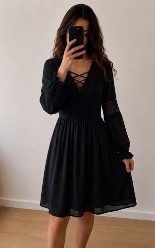 Robe noire dentelle - , sandro