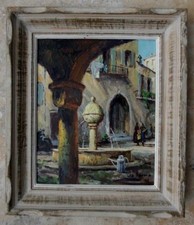 Tableau original Léo Fontan 1930 vieille Fontaine de Peille Alpes-Maritimes