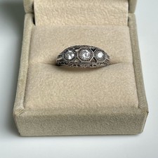 ANCIEN Bague Art Déco Argent Strass Antique Sterling Silver Ring Anillo