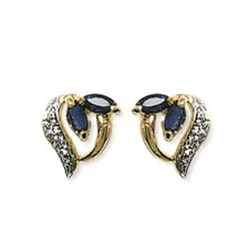 Boucles puces d'oreilles Plaqué Or bicolore et Pierre Saphir noir 10mm x 9mm