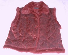 gilet veste sans manche 100% Féminin SELYS t.4 molleton cuir fourrure bordeaux