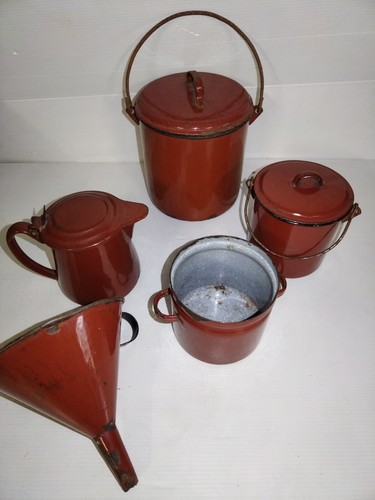 Anciens pots émaillé rouge - anciens,