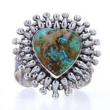 Dian Malouf Turquoise Coeur Manchette Bracelet 16.5cm - Argent Sterling 925