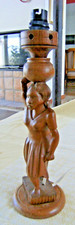 PIED DE LAMPE SCULPTE BOIS - Art Populaire - Femme portant une cruche sur sa têt