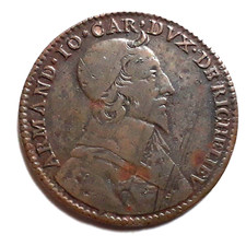 Jeton du règne de Louis XIII : le cardinal de RICHELIEU 1636 gravé par Warin