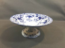 Ancienne coupe à fruits porcelaine de Creil Montereau motifs à fleurs bleues