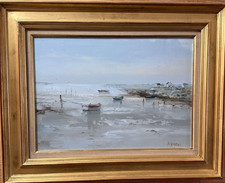 Tableau ancien port breton Jean-Yves MAYEUX hst Marine Parcs à Huitres Morbihan