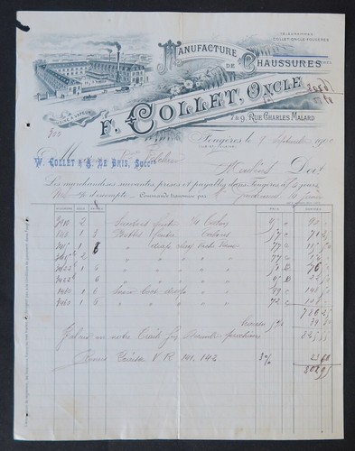 Facture 1900 collet - collet, oncle