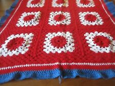 Couverture dessus de lit plaid ancien tricot crochet laine vintage 90 x 175 cm 