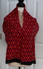 LONG SCARF, SILK?, RED BLACK