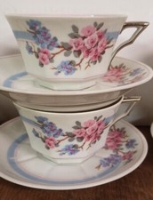 6 Tasses Anciennes Art Déco Porcelaine Décor Floral Anse Argent