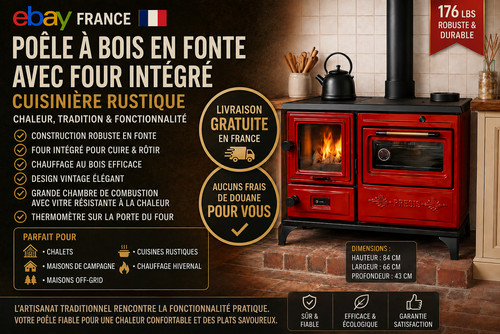 Poêle bois fonte rouge - fonte,