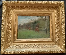 Tableau ancien HST  "Soldats en patrouille" signé