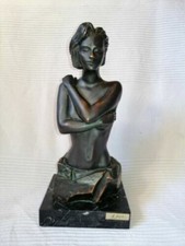 RARE MAGNIFIQUE BUSTE STATUE FEMME NUE POLYNÉSIE EN BRONZE SIGNÉE PAOR H 29 cm