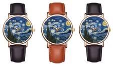 Montre Femme DIPINTO VAN GOGH NUIT ÉTOILÉE Design Bracelet En Cuir Marron