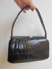 Sac vintage en cuir noir croco