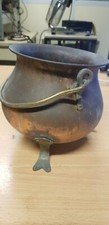Ancien petit chaudron, Marmite en cuivre hauteur 17 cm diametre 17 cm sur pied