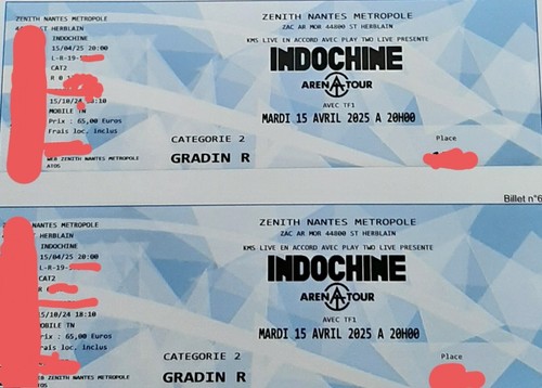 Billets concert indochine - billets,