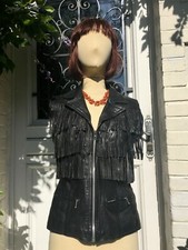 GILET CUIR à FRANGES, T 38