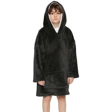 Enfants Filles Garçons Super Doux Chaud Polaire Surdimensionné Capuche Noir Drap