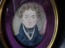 École française XIX-Peinture Miniature-Portrait homme--cadre