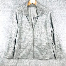 Danskin Veste Sport Femme XL Gris Chiné Zippé Col Montant Fitness Extensible