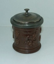  Petit pot à tabac en grès & étain de BEAUVAIS forts reliefs à décor Floral XIXè