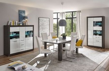 Etero Ensemble De Salle À Manger 249Cm Béton Foncé Laqué Blanc Vitrine Highboard