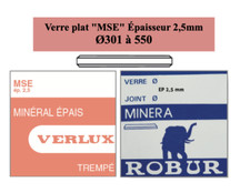 Verre de montre minéral plat  "MNP" Ø301 à 550 Ép 2,5mm VERLUX ROBUR