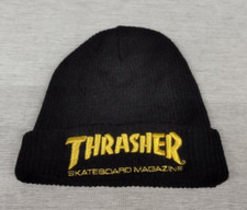 Bonnet noir THRASHER SKATEBOARD MAGAZINE  logo doré brodé - Bonnet SKATE
