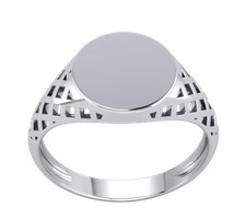 Bague chevalière ronde homme plaqué platine argent massif 925 côtés panier