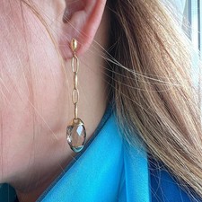 CHIMENTO BOUCLES D'OREILLES pendants OR 18 K / 750 °/°° quartz fumé facetté