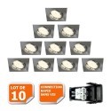 Lot de 10 spot encastrable orientable LED carré alu brossé GU10 230V eq. 50W bla