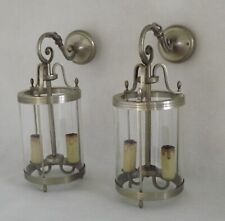 Paire d'appliques murales lanterne française en laiton doré argenté avec abat-jour cylindrique 5060