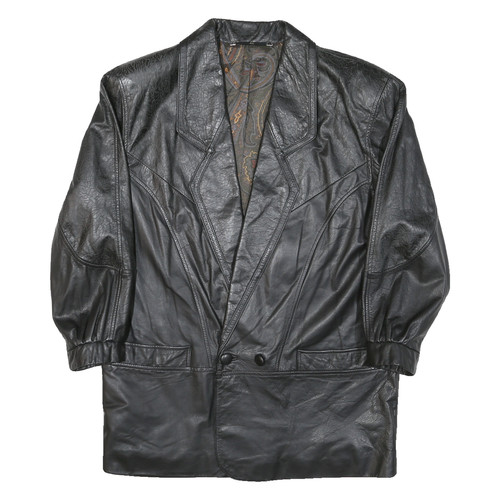Hommes cuir noir - cuir, bouton