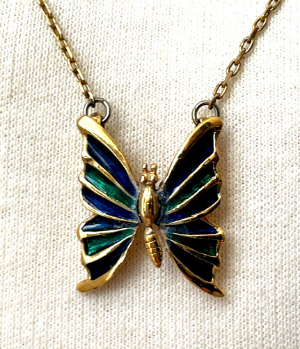 Collier papillon doré bleu - papillon,